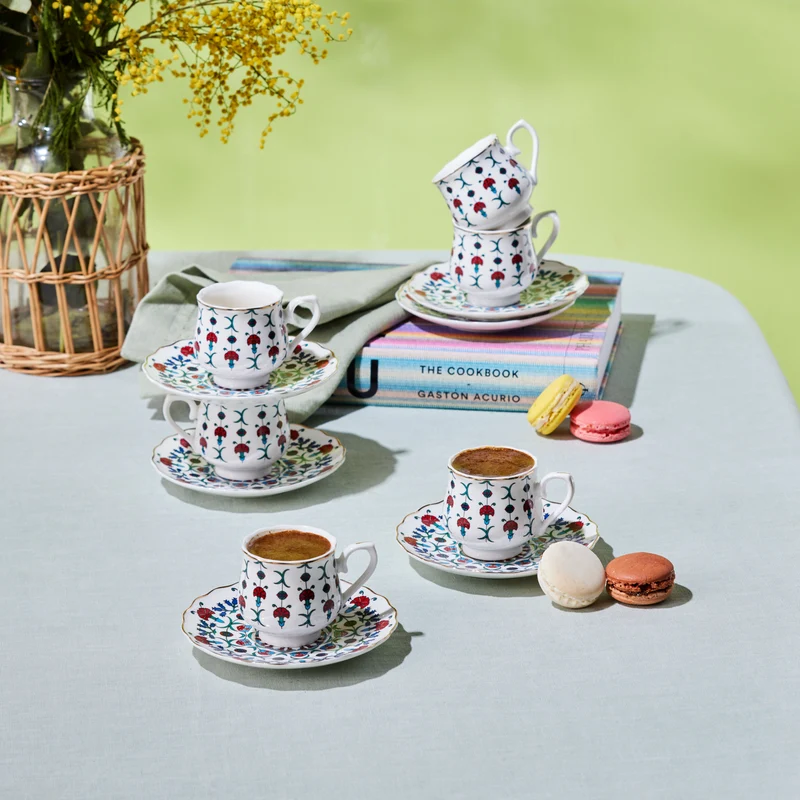 Karaca Ebruli 90 ml 6-teiliges Kaffeetassenset, Mehrfarbig