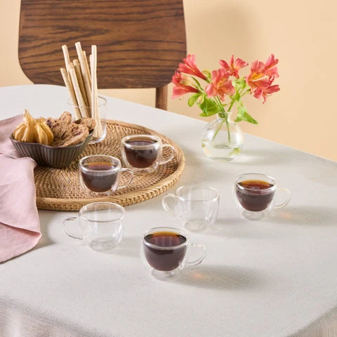 Karaca Olivia 6-teiliges doppelwandiges Espresso- und türkisches Kaffeetassen-Set für 6 Personen, 80 ml, klar