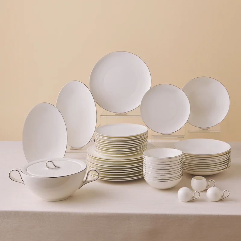 Karaca Fine Pearl Extra Chanak 55-teiliges Tafelservice für 12 Personen Platin