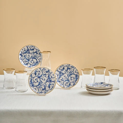 Karaca Mare 12-teiliges Glas-Türkisches Tee-Set für 6 Personen, 170 ml, Transparent