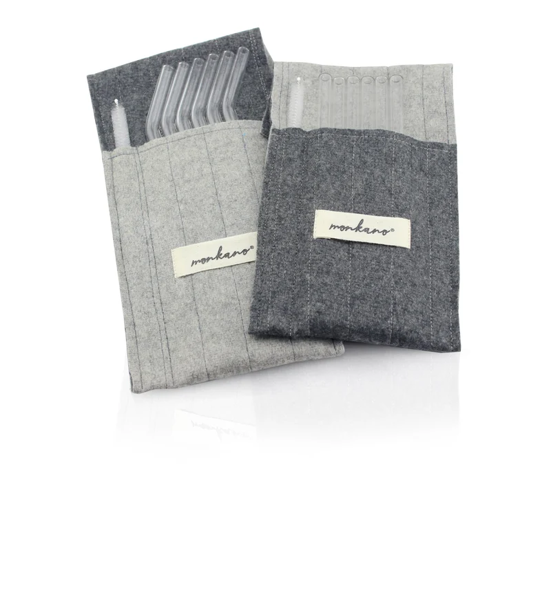 Trinkhalme aus Glas inkl. Tasche aus Wollfilz
