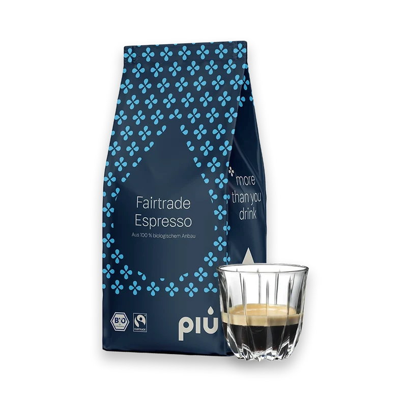 piu Fairtrade Espresso (12-er Karton) + Riedel Espressoglas