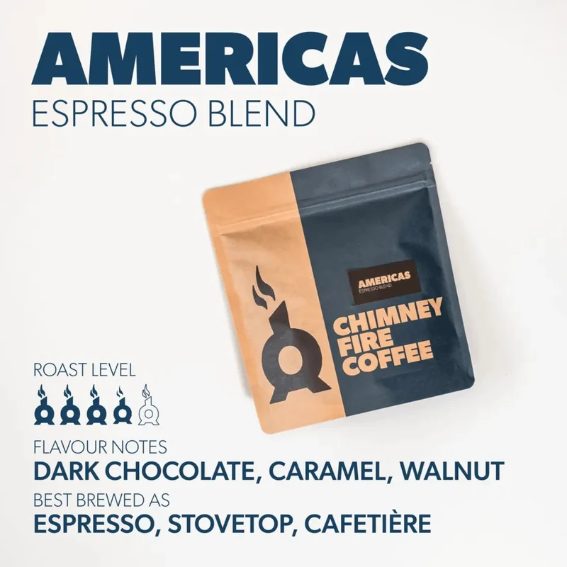 Chimney Fire Americas Signature Blend Coffee Beans - Dark Chocolate, Caramel, Walnut