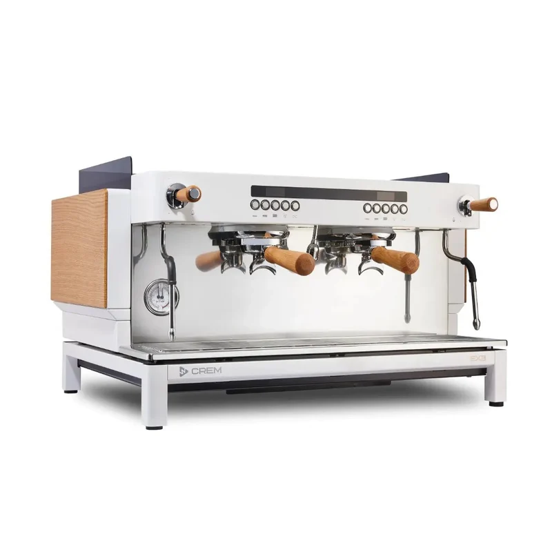 CREM EX3 2 Group Display Espresso Machine + 11.5L Boiler - White/Oak Takeaway Cup Version