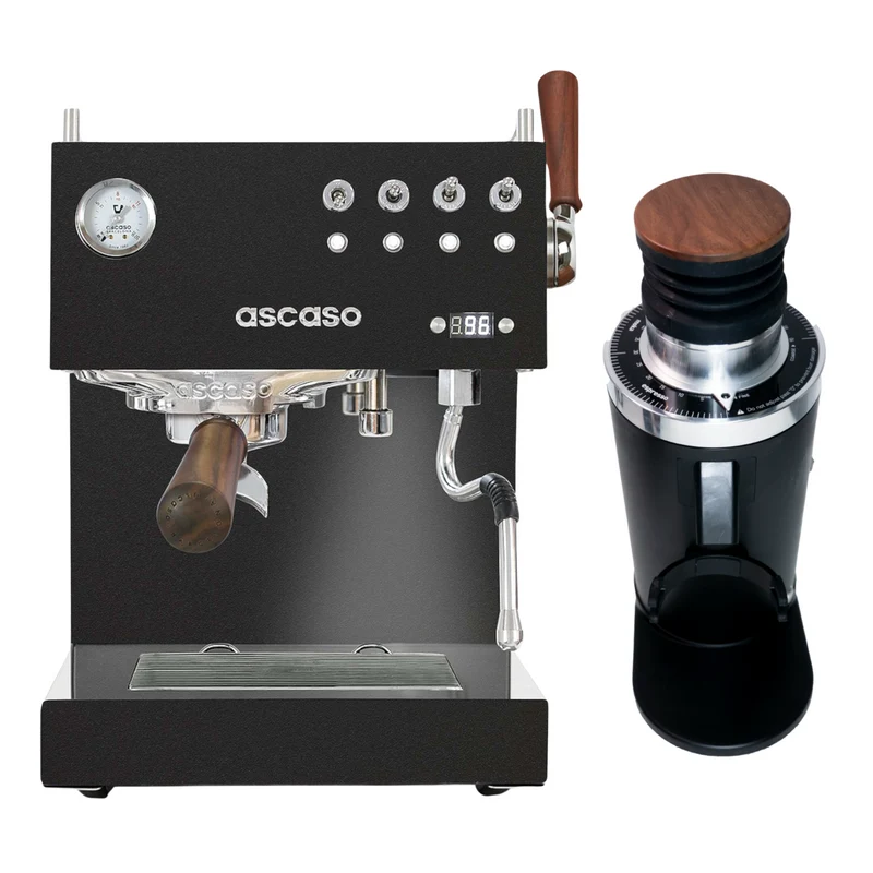Ascaso Steel Duo Pid PLUS Schwarz mit Offset im Set mit G-iota DF64