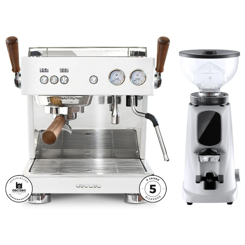 Ascaso Baby T Plus mit Flow Control Weiß Bundle mit Fiorenzato Allground Sense GBW