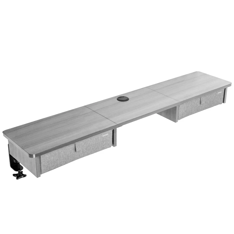 Duronic DD3 GY Monitorständer, breites Schreibtisch Regal 120 x 25 x 11,5 cm, Schreibtischaufsatz mit XXL Schubladen, Monitorerhöhung für 2 Monitore, Rutschfeste Tischklemmen, Gaming Home Office