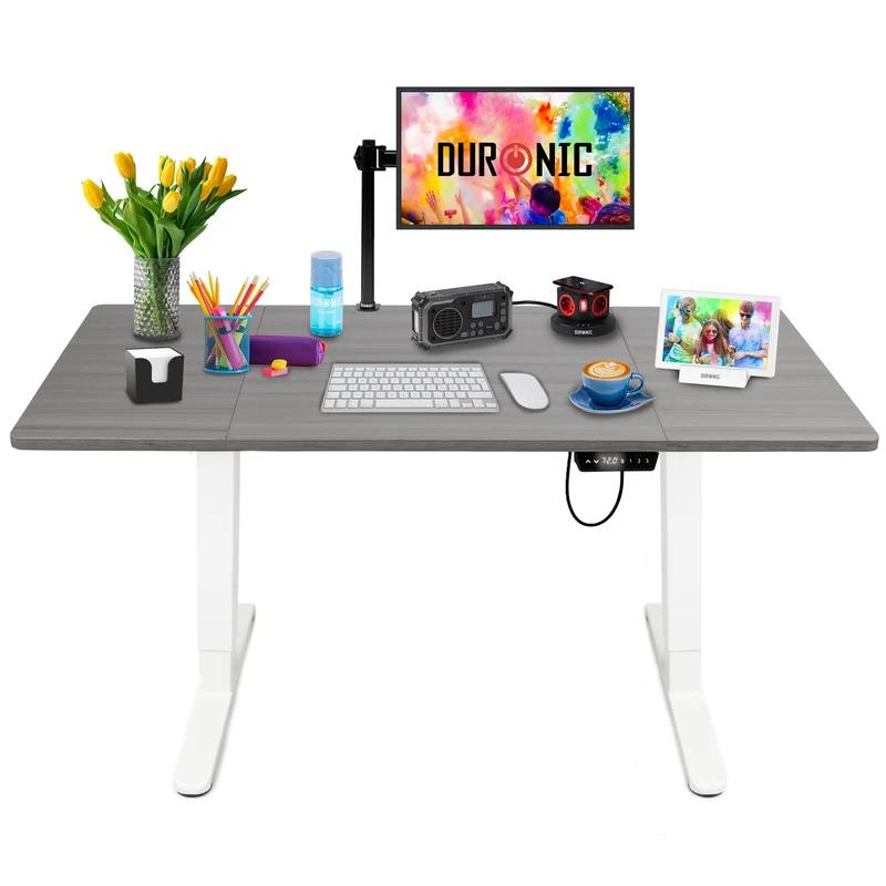 Duronic CD160 WG Höhenverstellbarer Schreibtisch, Computertisch für Büro und Gaming, elektrischer Schreibtisch mit USB Port, 160 x 60 cm Sitz-Steh-Schreibtisch, Höhenverstellbar von 72 bis 118 cm