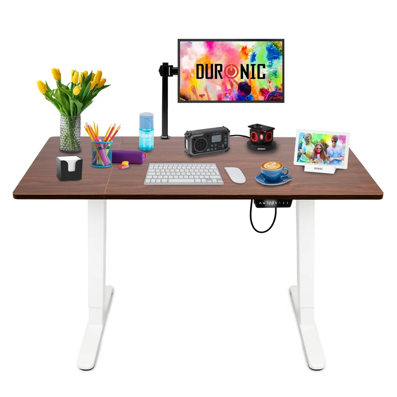Duronic CD140 WT Höhenverstellbarer Schreibtisch, Computertisch für Büro und Gaming, elektrischer Schreibtisch mit USB Port, 140 x 60 cm Sitz-Steh-Schreibtisch, Höhenverstellbar von 72 bis 118 cm