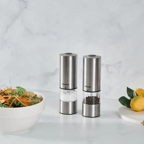 Homend Grindgo 6003 2-teiliges Wiederaufladbares Gewürzmühlen-Set, Inox