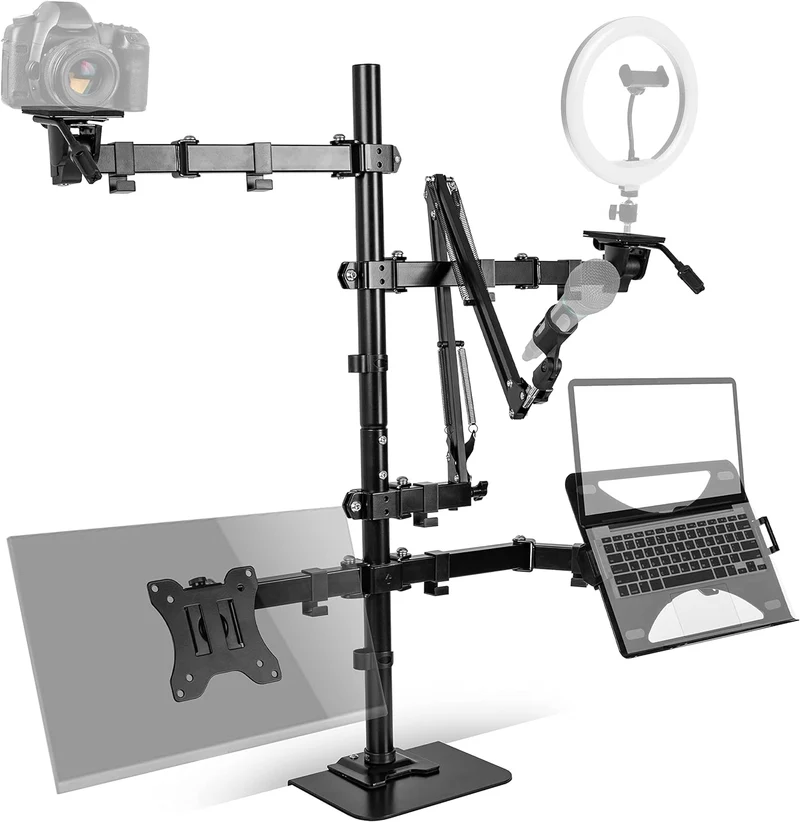 Duronic SMDM10 Monitorarm | Mikorfon-, Kamera-, Licht- und Monitorständer | 5-in-1 Stativ und Halterung für Social-Media Influencer | Laptops bis 17 Zoll | Display bis 27 Zoll | Streamer Setup