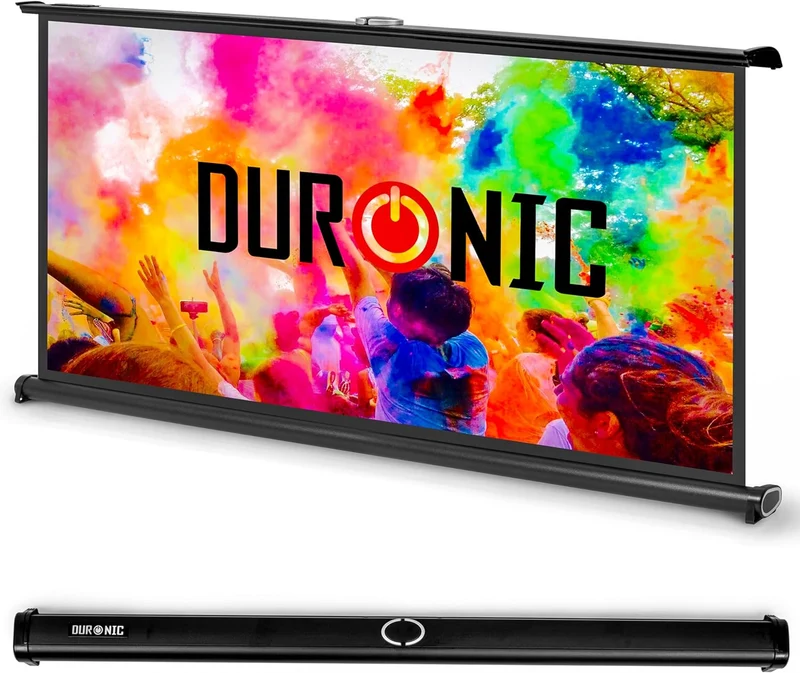 Duronic DPS50 16:9 Beamer Leinwand | 50 Zoll Projektor Leinwand | 16:9 Heimkino | Gain +1 mobile Beamerleinwand für Tische und Schränke | 4K UHD, 3D, Full HD 1080p | Kompakte Projektionsleinwand