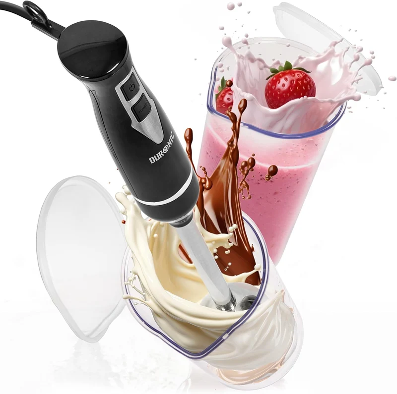 Duronic HB35C Stabmixer elektrisch, Pürierstab 350W, Edelstahl Rührstab mit 2 600ml Mix- & Messbecher, Handrührgerät, Ergonomischer Hand blender, für Babynahrung, Suppe, Smoothies, Püree, Sauce
