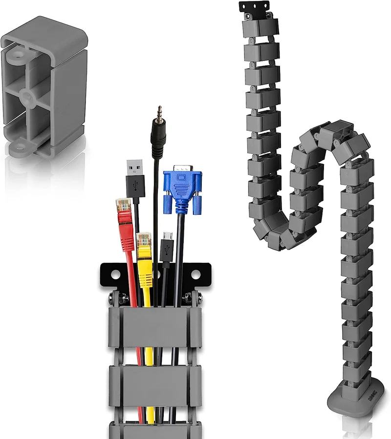 Duronic CM1DM BK Kabelkanal | Kabelführung Schreitisch | Flexibles Kabelmanagement für Ordnung am Arbeitsplatz und Werkstatt | Modular bis 1,3m | Metallplatte zum Schrauben unter Tisch | Kunststoff