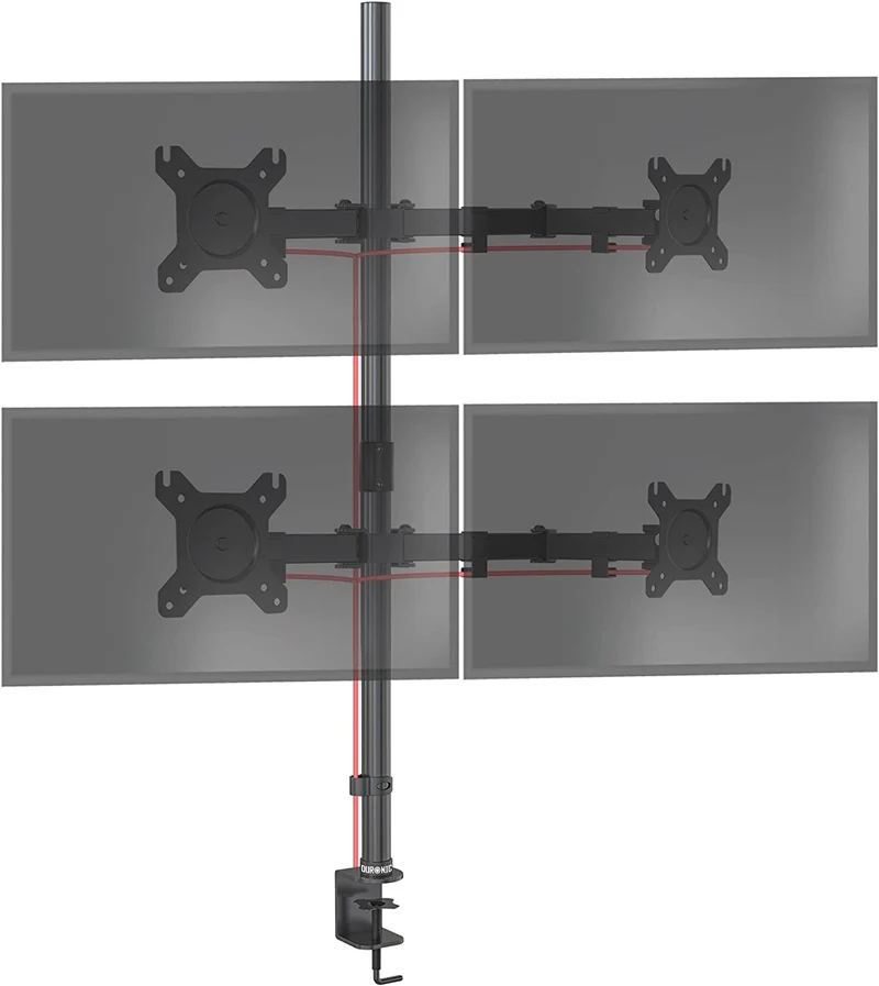 Duronic DMT154 Monitorarm | Vertikale Monitor Halterung 4 Bildschirme bis 27" Zoll | 100 cm Stange | LCD LED Display bis 8 kg | Neigbar -90° bis +35° | Drehbar 360° | Monitorhalterung Arm Tischklemme