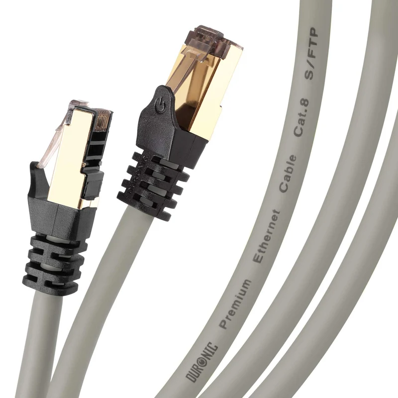 Duronic CAT8 GY 1,5 m Ethernet-Kabel | 40 Gbps Netzwerkabel | RJ45 Gigabit LAN Kabel Cat 8 | Patch Kabel 2000 MHz S/FTP Schirmung | TV Streaming Router Modem Switch Internetkabel 10 100 1000 Mbit