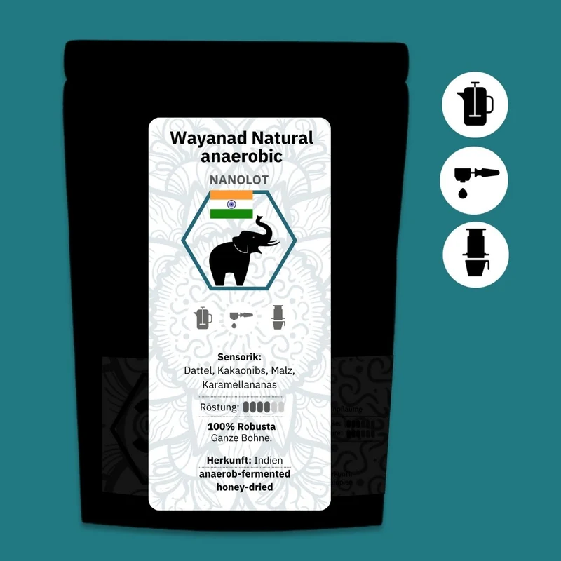 Anaerobic Wayanad Natural Fine Robusta, Bio-Espresso (Indien) Röstkaffee