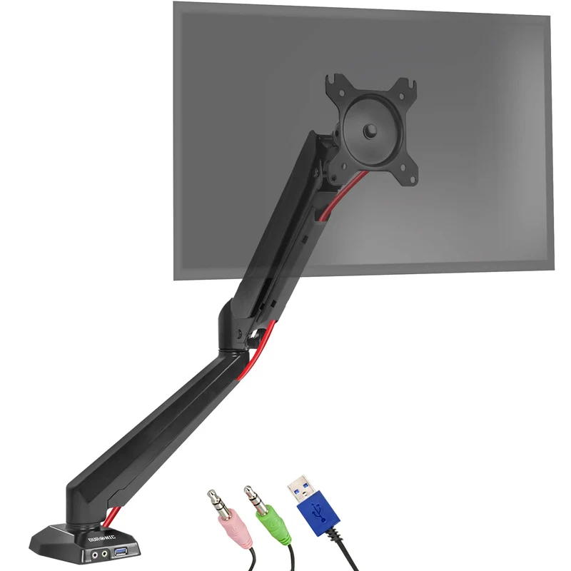 Duronic DMUSB5X1 Monitorhalterung mit USB Hub | Monitorständer für 1 Monitor bis 27 Zoll | Gasdruckfeder Monitorarm | VESA 75/100 | Bis 8kg | Höhenverstellbar | Neigbar -90° bis +85° | Drebar 360°