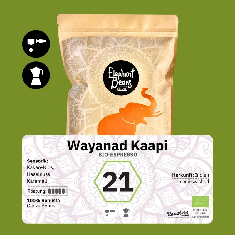 Wayanad Kaapi Fine Robusta, Bio-Espresso (Indien) – Ernte 2025 Röstkaffee