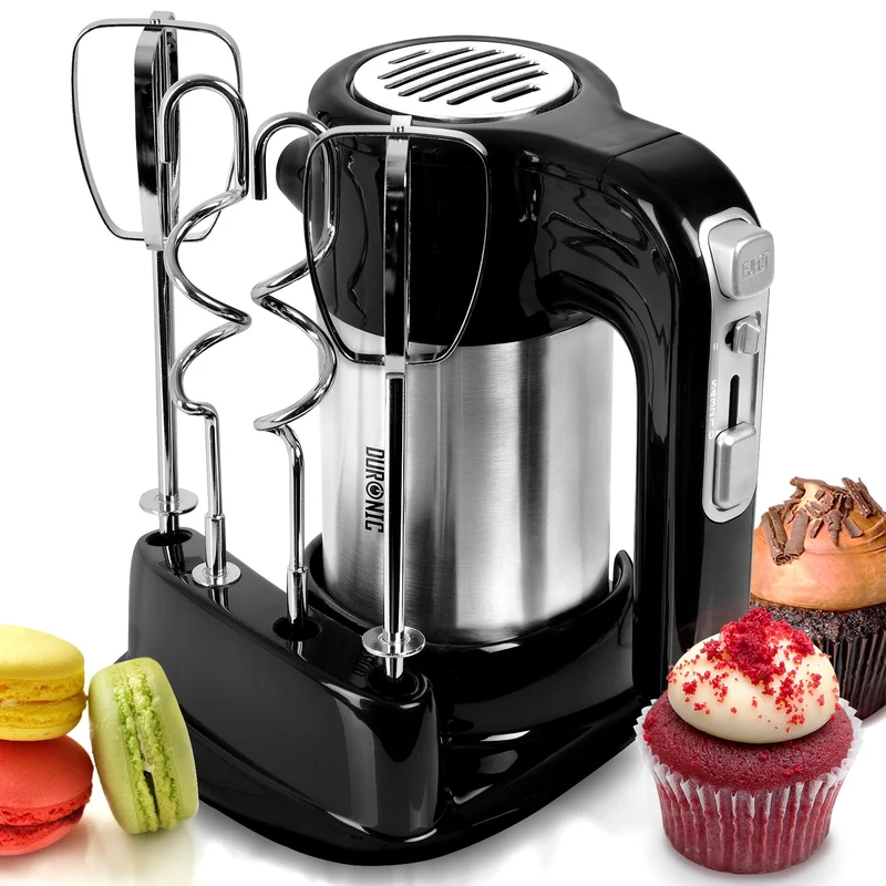 Duronic HM3 elektrischer Handmixer 300W, Handrührgerät mit Basis, Rührgerät 2 Rührbesen 2 Knethaken, Rührmaschine, Küchenmixer, Handrührer, Mixer für Backen, Sahne, Teig, Saucen, Desserts, Mayonnaise